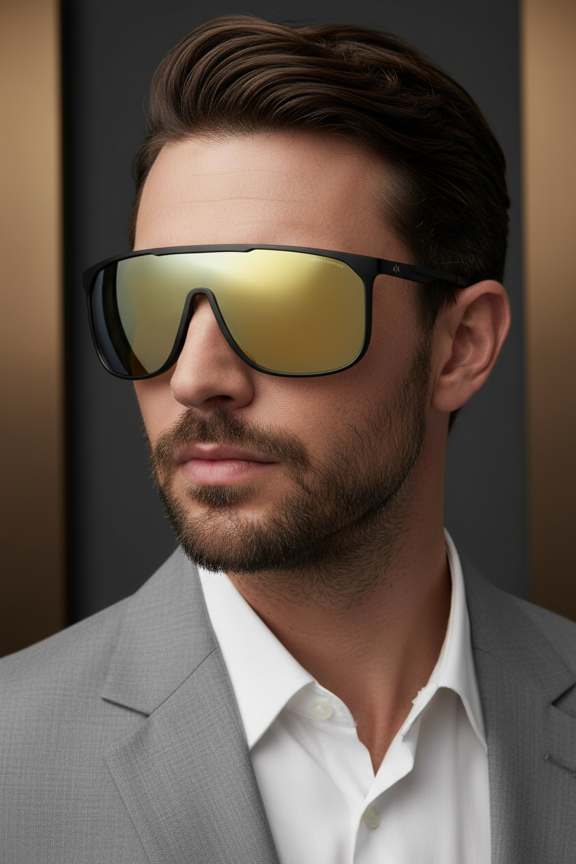 Close-up portrait of man wearing Armani Exchange AX4137SU Sunglasses